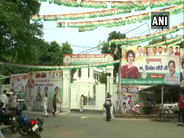 A visual of the posters, banners around Congress office in Lucknow (Photo/ANI)