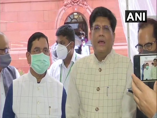 Leader of the House in Rajya Sabha Piyush Goyal along with Minister of Parliamentary Affairs Pralhad Joshi (Photo/ANI)