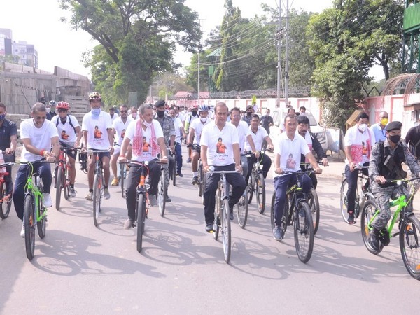Assam Chief Minister Himanta Biswa Sarma participates in bicycle rally