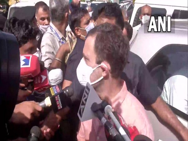 Congress leader Rahul Gandhi speaking to media after meeting the family of the rape victim. 