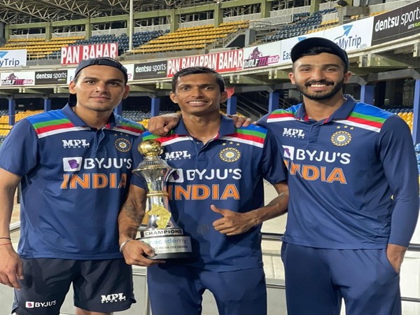 Rahul Chahar, Navdeep Saini and Devdutt Padikkal (Image: Navdeep Saini's Twitter)