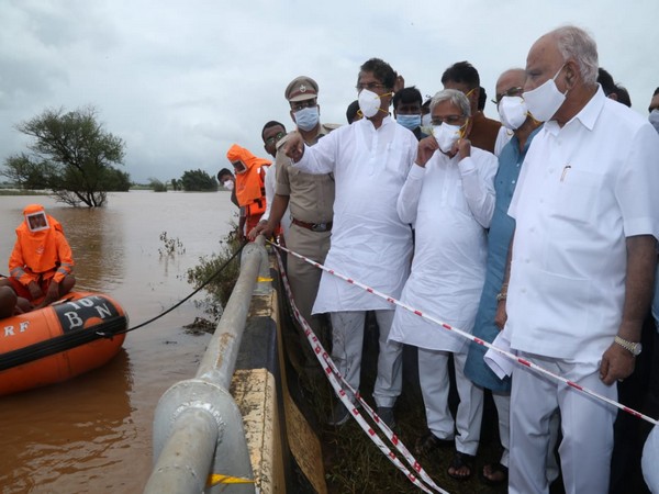 Karnataka Chief Minister BS Yediyurappa at the Hiranyakeshi River in Belgaum . (Photo: Twitter @BSYBJP)