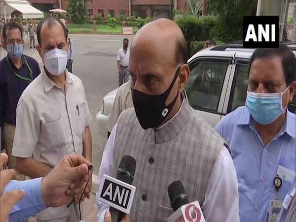 Defence Minister Rajanth Singh speaking to reporters on Monday. (Photo/ANI)
