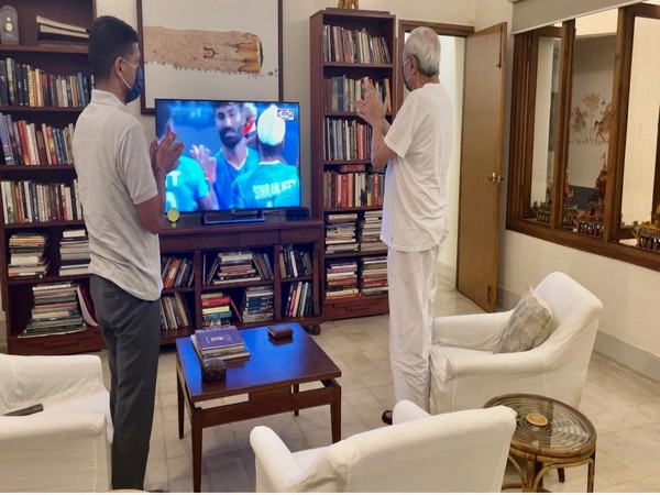 Odisha Chief Minister Naveen Patnaik watching Indian men's hockey match 