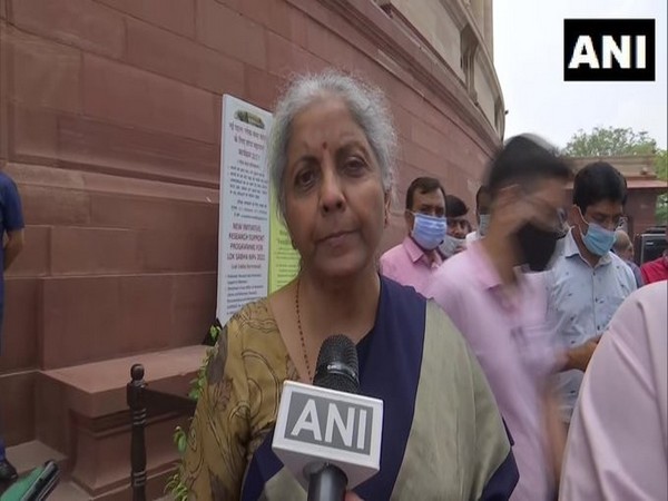 Union Finance Minister Nirmala Sitharaman speaking to ANI at Parliament on Friday. [Photo/ANI]