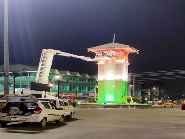 Clock Tower at Lal Chowk, Srinagar, illuminated in tricolour