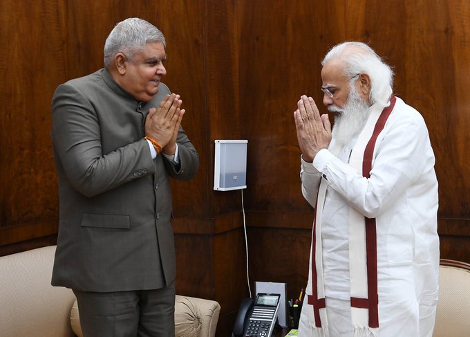 West Bengal Governor Jagdeep Dhankhar meeting Prime Minister Narendra Modi on Wednesday. 