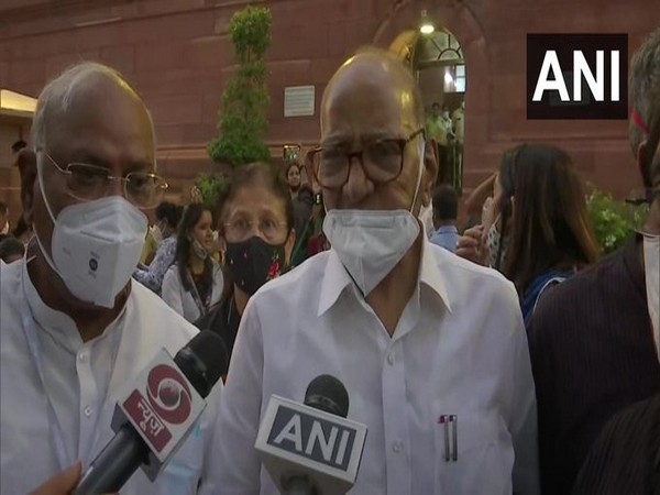 NCP chief Sharad Pawar speaking to reporters at Parliament in New Delhi on Wednesday (Photo/ANI)