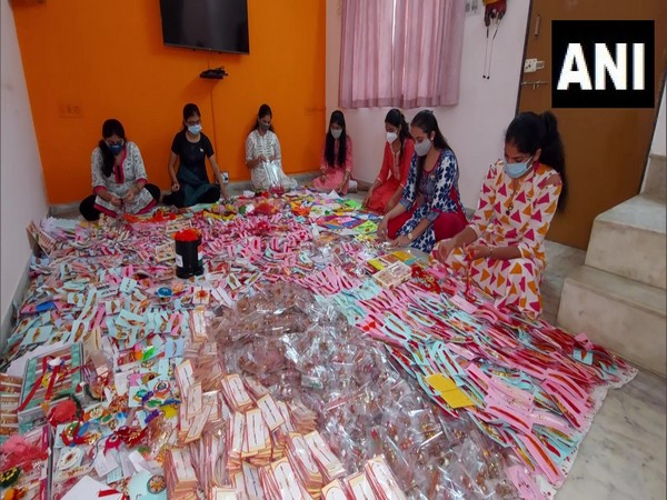 Students in the Vadodara School with rakhis. (Photo/ANI)