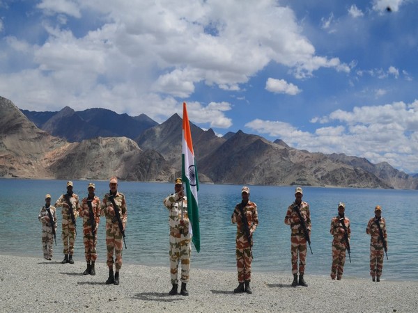 ITBP personnel celebrate Independence Day at the banks of Pangong Tso in Ladakh.