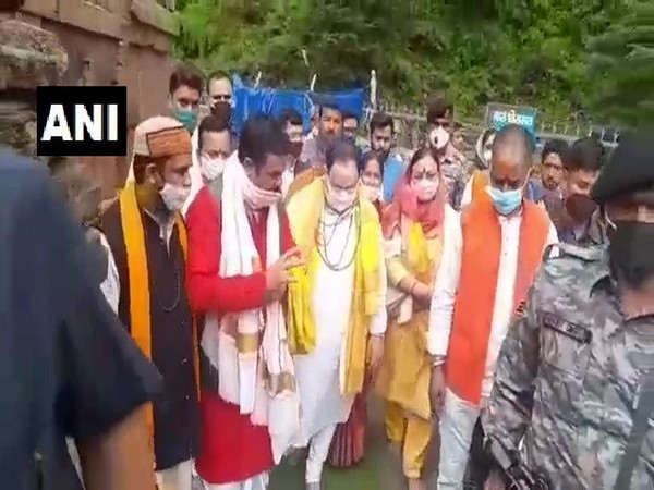 BJP President JP Nadda at Jageshwar Temple (Photo/ANI)
