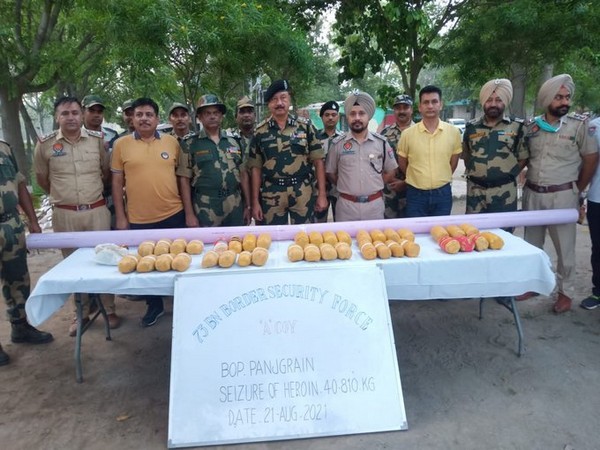 Police have seized 40.81 kilograms of heroin from the India-Pakistan border (Photo/ANI)