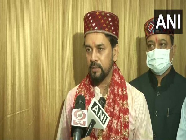 Union Minister Anurag Thakur speaking to reporters in Hamirpur on Sunday. [Photo/ANI]