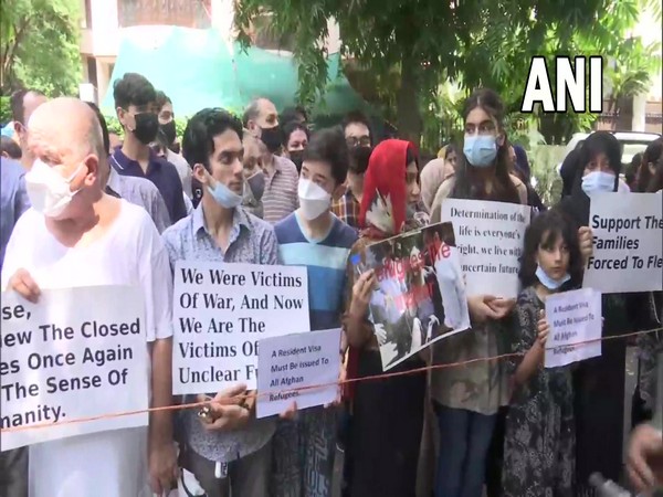 Afghan refugees protesting in Delhi (Photo/ANI)