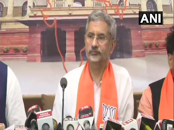 External Affairs Minister S Jaishankar addressing a press conference in Gandhinagar, Gujarat on Tuesday. (Photo/ANI)