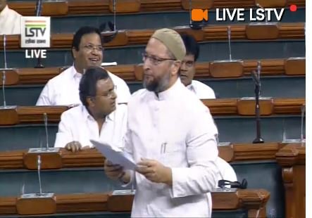AIMIM president Asaduddin Owaisi speaks in Lok Sabha on Wednesday. [Photo/ANI]