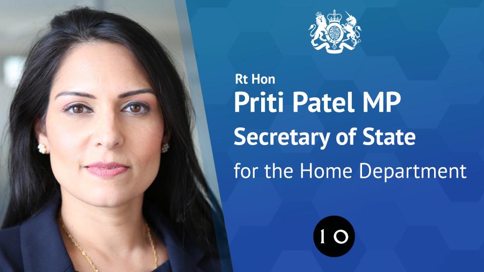 Newly appointed Home secretary Priti Patel (Source: Twitter)