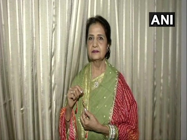Modi's rakhi sister Qamar Mohsin Shaikh with the sacred thread in New Delhi on Thursday. Photo/ANI