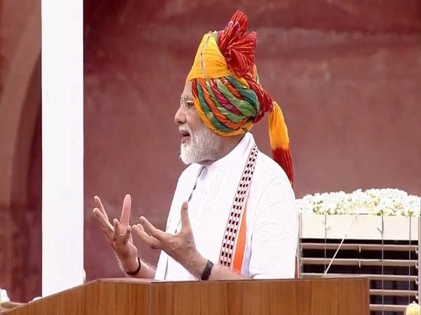 Prime Minister Narendra Modi speaking at Red Fort in Delhi on Thursday. Photo/ANI