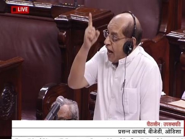 BJD MP Prasanna Acharya speaking in the Upper House on Monday. (Picture: RS TV)