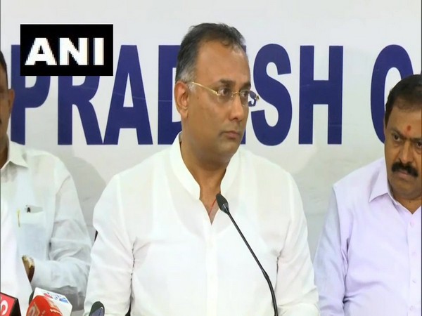 Karnataka Congress Chief Dinesh Gundu Rao speaking to reporters in Bengaluru on Monday.
