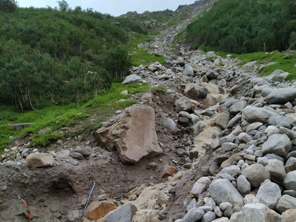 Washed away road in Lahul-Spiti district on Sunday. Photo/ANI