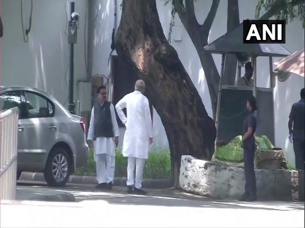 Chhattisgarh CM Bhpesh Baghel and PL Punia outside Sonia Gandhi's residence in New Delhi on Monday. Photo/ANI