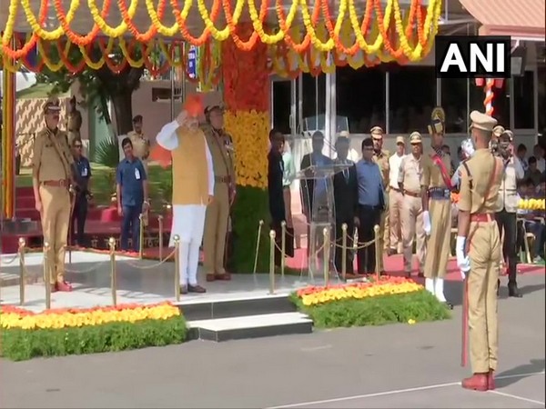 Home Minister Amit Shah at the passing out parade in National Police Academy, Hyderabad. Photo/ANI