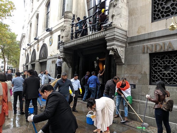 British Indians cleaning India House in London on Saturday. (Photo: Twitter)