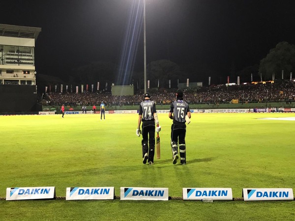 New Zealand's Daryl Mitchell and Mitchell Santner going out to bat against Sri Lanka (Photo/ BlackCaps Twitter)