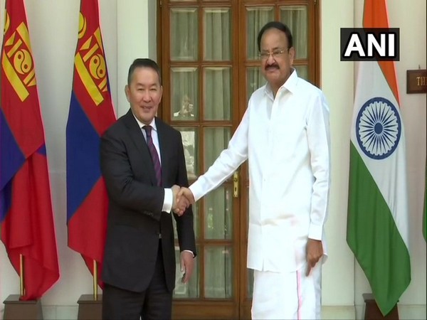 Mongolian President Khaltmaagiin Battulga and Vice-President M Venkaiah Naidu