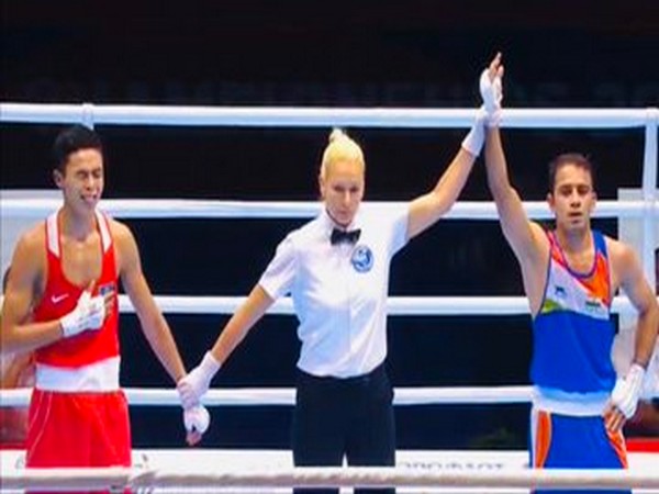 Amit Panghal after winning the semi-final bout (Photo/ SAI Media Twitter)