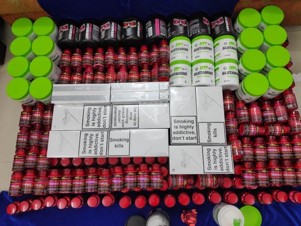 Bodybuilding supplements and cigarettes worth Rs 34 lakhs seized by customs officials at Chennai International Airport on Friday. Phot/ANI