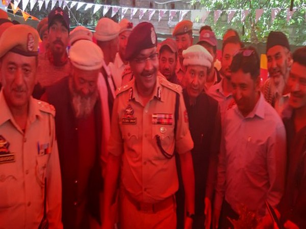 DGP Dilbagh Singh with villagers in Turtuk on Monday. Photo/Twitter@JmuKmrPolice