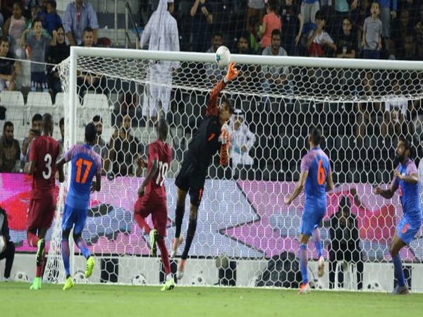 Goalkeeper Gurpreet Singh Sandhu in action against Qatar (Photo/ Indian Football Team Twitter)