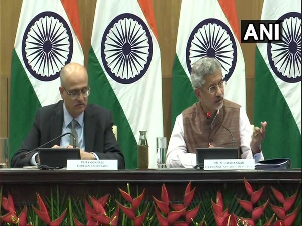 Foreign Secretary Vijay Gokhale and EAM S Jaishankar addressing a press briefing in New Delhi on Tuesday.