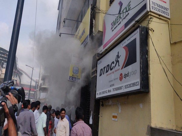 Fire breaks out in a UCO bank branch in Bengaluru on Wednesday. Photo/ANI