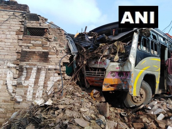 Bus rams into house in Madhya Pradesh’s Morena district on Friday. Photo/ANI