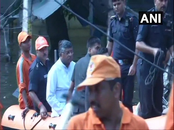 Bihar: Union MinisterRavi Shankar Prasad visited flood affected areas on Wednesday. Photo/ANI
