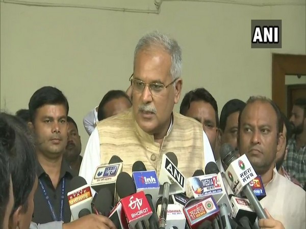 Chhattisgarh Chief Minister Bhupesh Baghel speaking to reporters in Raipur on Thursday. Photo/ANI