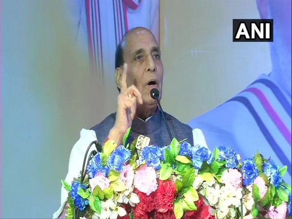 Defence Minister Rajnath Singh speaking at an event in Patna on Sunday. Photo/ANI