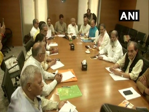 Senior Haryana BJP leaders participating in the meeting at the party headquarters in New Delhi on Sunday. Photo/ANI