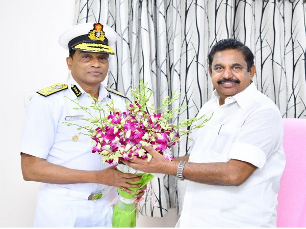 Indian Coast Guard Director General Krishnaswamy Natarajan with Tamil Nadu Chief Minister Edappadi K Palaniswami on Monday. 