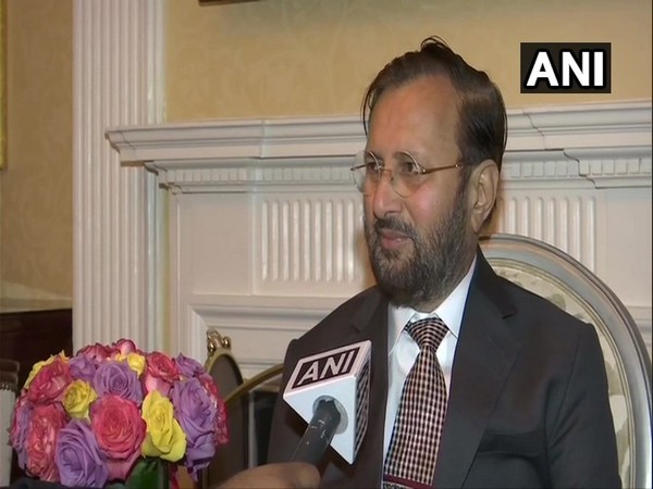 Union Minister Prakash Javadekar speaking to ANI in New York on Tuesday. Photo/ANI