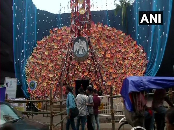 Durga Puja pandal in Kolkata made to depict the harmful effects of mobile tower’s radiation on birds (Photo/ANI)