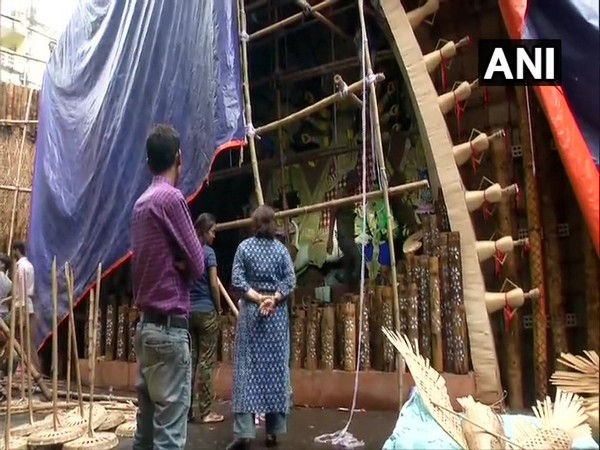 Halted preparations at a Durga Puja pandal in Kolkata. Photo/ANI