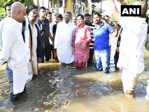 Union Minister Ravi Shankar Prasad in flood-affected areas in Patna. (Photo/ANI)