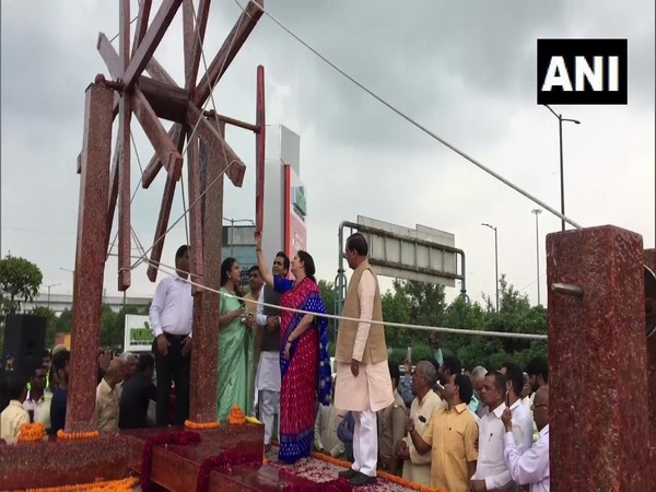 Union Minister Smriti Irani inaugurating the Charkha in Noida on Tuesday. Photo/ANI