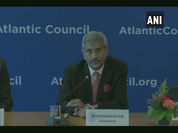 External Affairs Minister S Jaishankar addressing the Atlantic Council event in Washington on Tuesday (Photo/ANI)