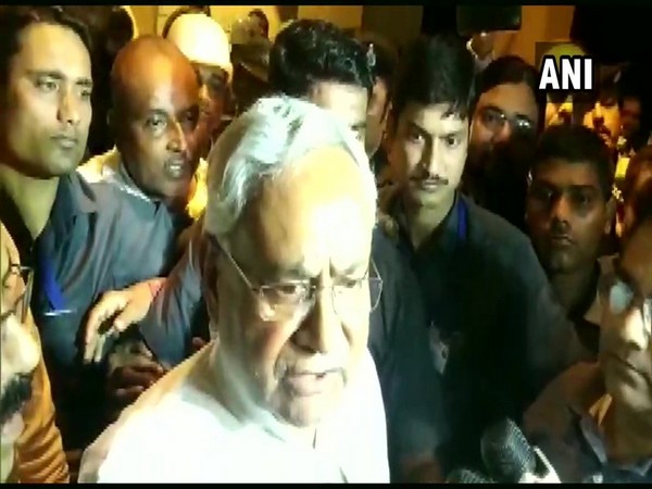 Bihar Chief Minister Nitish Kumar talking to media persons outside flood relief camp in Patna on Tuesday. Photo/ANI
